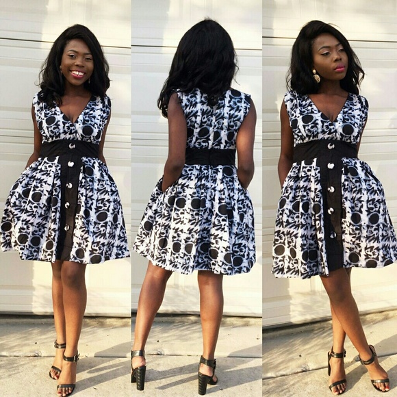 black and white african print dress